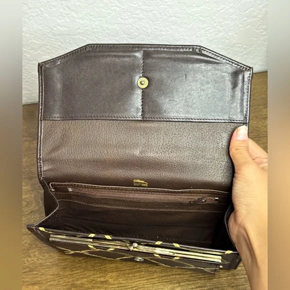 Vintage Longchamp Brown Logo Print Leather Clutch Bag Wallet - Picture 8 of 12